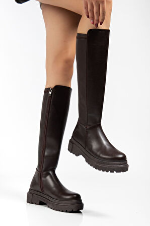 Kahverengi Fermuarlı Günlük Kadın Çizme