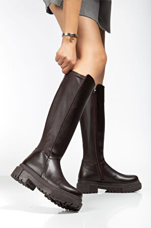 Kahverengi Fermuarlı Günlük Kadın Çizme