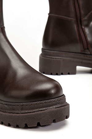 Kahverengi Fermuarlı Günlük Kadın Çizme