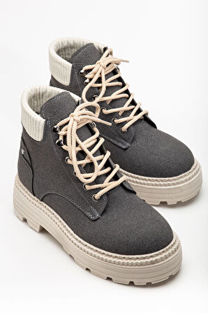 Kadın Gri Süet Bağcıklı Kaymaz Taban Bot