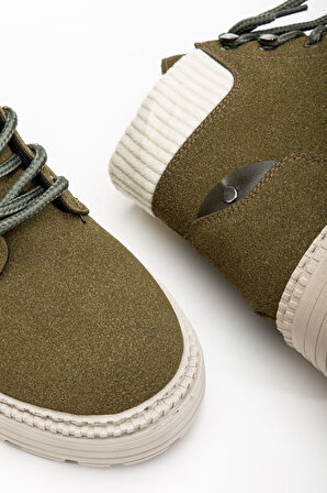 Kadın Haki Süet Bağcıklı Kaymaz Taban Bot