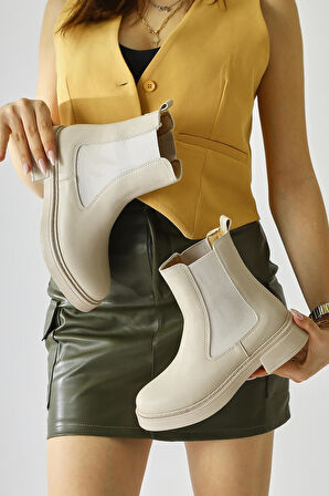 Kadın Yan Lastikli Soğuk Geçirmez Bej Kışlık Bot