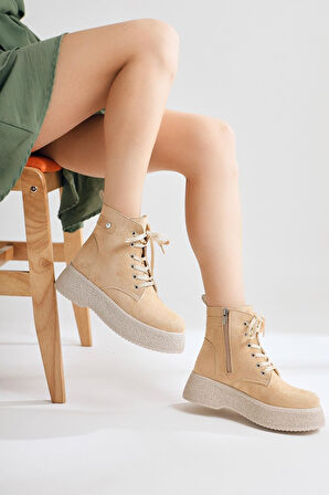 Kadın Postal Bot Bağcıklı Yandan Fermuarlı Nude Termo Kaymaz Taban