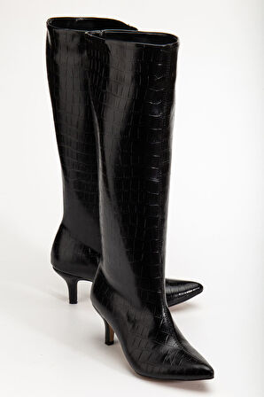 Siyah  Kroko Günlük Kadın Çizme