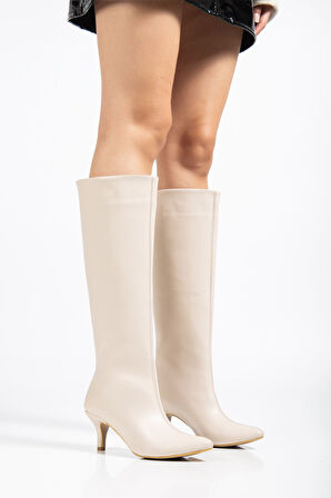 Bej Kırışık Rugan Günlük Kadın Çizme