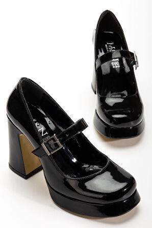 Kadın Siyah Rugan Özel Tasarım Platform Topuklu Ayakabı