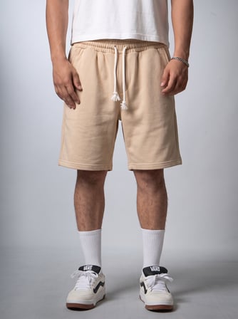 Bej Diagonal Baggy Şort