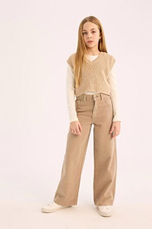 Kız Çocuk Wide Leg Geniş Paça Pamuklu Pantolon