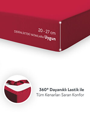 Calmera Home Çift Kişilik %100 Pamuk Penye Lastikli Çarşaf - Battal King Size - 180 x 200 cm Kırmızı