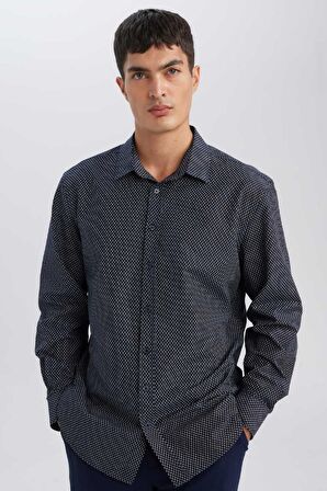 DeFacto Modern Fit Poplin Desenli Pamuk Karışımlı Uzun Kollu Gömlek D3377AX24AUNV82