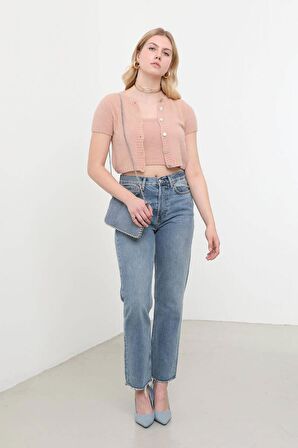 Peluş Hırkalı Crop Top Camel