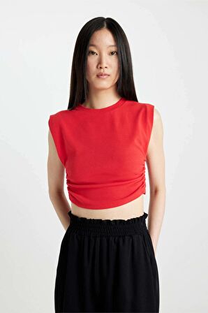 DeFacto Slim Fit Dar Kesim Bisiklet Yaka Basic Düz Kolsuz Kırmızı Tişört A9420AX24SPRD227