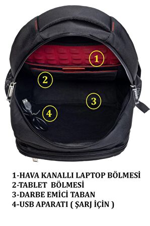 Case Club Usb Aparatlı Macbook Laptop Sırt Çantası 13.3'' 14'' Inç Darbe Emici Koruma Su Geçirmez Kumaş Siyah