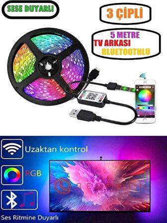 Bluetoothlu USB Şerit LED Tv Pc Arkası Telefondan kontrollü Rgb Aydınlatma 5 Metre Sese Duyarlı