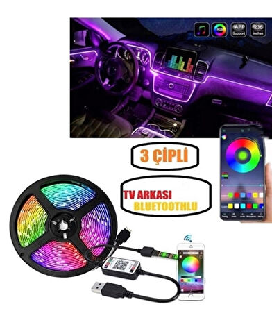 Bluetoothlu USB Şerit LED Tv Pc Arkası Telefondan kontrollü Rgb Aydınlatma 5 Metre Sese Duyarlı