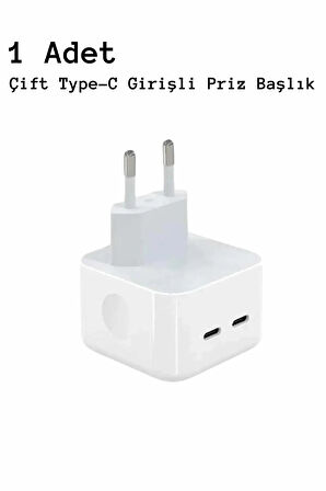 35w Çift Girişli Type-C Priz Başlık + 2 Adet TypeC Lightning Şarj Kablo Seti İphone/Samsung/Xiamoi/Huawei