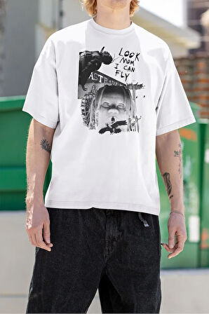Look Mom I Can Fly Travis Scott Baskılı Unisex Tişört, Oversize Rapper Rap Tişört