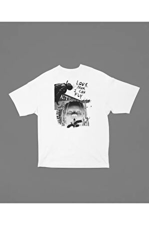 Look Mom I Can Fly Travis Scott Baskılı Unisex Tişört, Oversize Rapper Rap Tişört