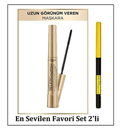 Loreal Paris Telescopic Gold Maskara  & Colossal Kajal Asansörlü Siyah Göz Kalemi En Favori 2'li Set