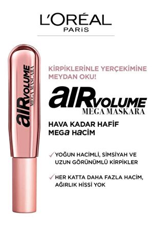 Loreal Paris Air Volume Kıl Fırça Siyah Rimel / Loreal Paris Telescopic Silikon Fırça Siyah Rimel - 2'li SETl