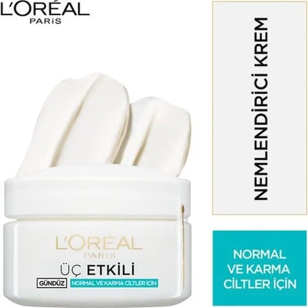L'Oréal Paris 3 Etkili Günlük Bakım Kremi Normal Ve Karma Ciltler 50 ml