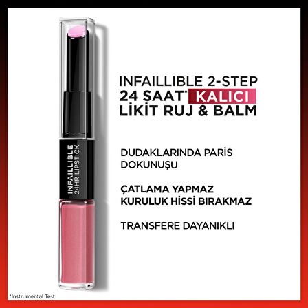 L'Oréal Paris Infaillible 2-Step 24 Saat Kalıcı Likit Ruj & Balm - 213 Toujours Teaberry