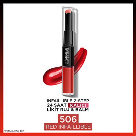 L'Oréal Paris Infaillible 2-Step 24 Saat Kalıcı Likit Ruj & Balm - 506 Red Infaillible