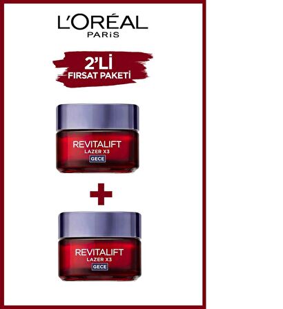 Loreal Paris Revitalift Lazer X3 Ailesi Gece Kremi 50 ml + 50 ml 2 adet