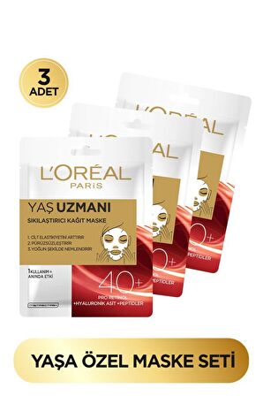 L'Oreal Paris Yaş Uzmanı 40+ Sıkılaştırıcı Kağıt Yüz Maskesi 3'lü Set