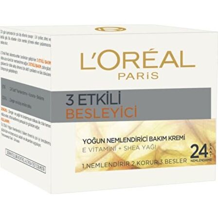 L'Oreal Paris 3 Etkili Besleyici Tüm Cilt Tipleri İçin Su Bazlı Yağsız Nemlendirici Yüz Bakım Kremi 50 ml