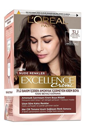 L’Oréal Paris Excellence Creme Nude Renkler Saç Boyası – 3U Nude Koyu Kahve