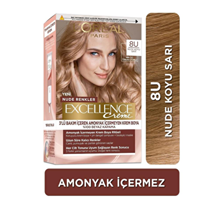 L’Oréal Paris Excellence Creme Nude Renkler Saç Boyası – 8U Nude Koyu Sarı