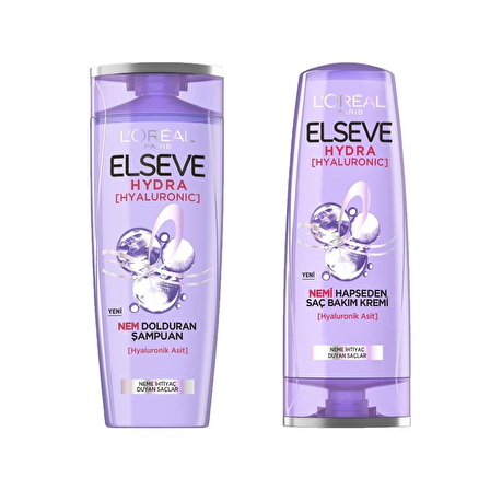 Elseve Hyaluron Şampuan 390ML ve Elseve Hydra Saç Bakım Kremi 390ml 2'li Set