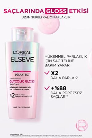 Elseve Glycolic Gloss Mükemmel Parlaklık Şampuan 200ml + Saç Kremi 150ml+ Laminasyon Bakım 200ml 3'lü Saç Bakım Seti