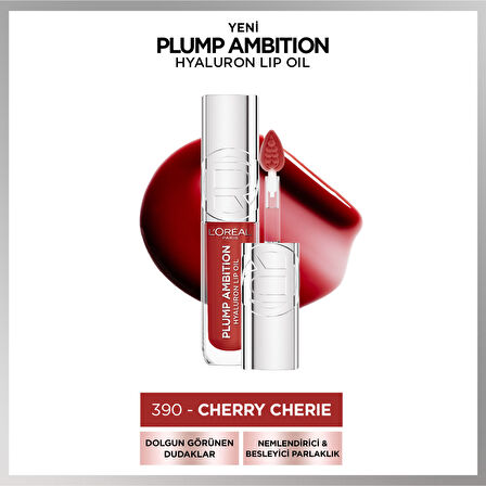 L'Oréal Paris Plump Ambition Hyaluron Lip Oil Besleyici ve Nemlendirici Dudak Parlatıcısı - 390 Cherry Cherie