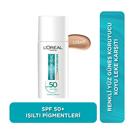 L'Oréal Paris Bright Reveal Spf 50+ Koyu Leke Karşıtı Renkli Fluid Günlük Yüz Güneş Kremi 50 ml - Light