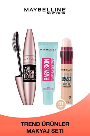 Lash Sensational Ekstra Siyah Maskara &  Instant Anti Age Eraser Kapatıcı & Baby Skin Makyaj Bazı