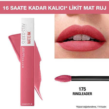 Maybelline Gün Boyu Kalıcı Etki Sunan Süper Mat Likit Ruj 175 Ringleader X2