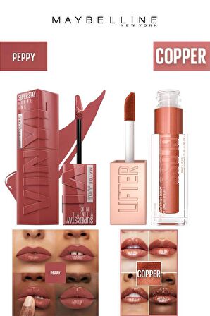 Maybelline Dudak Dolgunlaştırıcı Parlatıcı Kalıcı Işıltılı Dudaklar Nemlendirici Lip Gloss Seti 115 Peppy-17 Copper