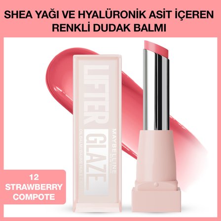 Maybelline New York Lifter Glaze Shea Yağı ve Hyalüronik Asit İçeren Nemlendirici Renkli Dudak Balmı - 12 Strawberry