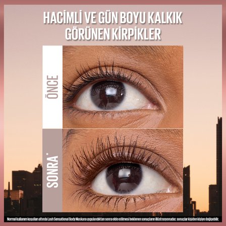 Maybelline New York Lash Sensational Body Kahverengi Maskara - Hacimli ve Gün Boyu Kalkık Görünen Kirpikler