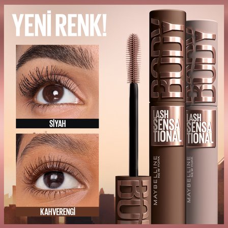 Maybelline New York Lash Sensational Body Kahverengi Maskara - Hacimli ve Gün Boyu Kalkık Görünen Kirpikler
