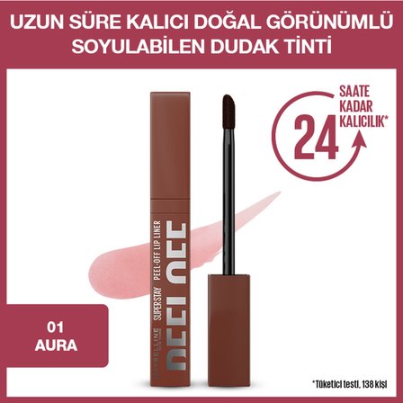 Maybelline New York Super Stay Peel Off Soyulabilen Dudak Tinti - 24 Saate Kadar Kalıcı Dudak Renklendirme -  01 Aura