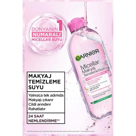 Garnier Micellar Makyaj Temizleme Suyu 400ML, 24 Saat Nemlendirme, Hassas Ciltler için