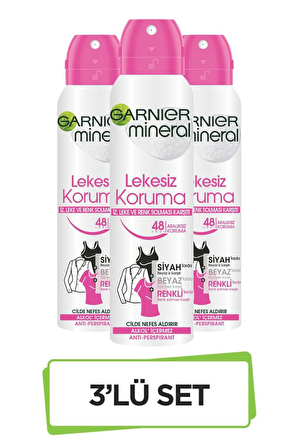 Garnier Lekesiz Koruma Antiperspirant Ter Önleyici Leke Yapmayan Kadın Sprey Deodorant 150 ml x 3