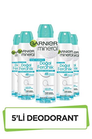 Garnier Doğal Ferahlık Antiperspirant Ter Önleyici Leke Yapmayan Kadın Sprey Deodorant 150 ml x 5