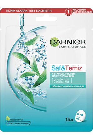 Garnier Saf&temiz Cilt Kusurları Karşıtı Kağıt Yüz Maskesi 3'lü Set