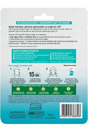 Garnier Saf&temiz Cilt Kusurları Karşıtı Kağıt Yüz Maskesi 3'lü Set