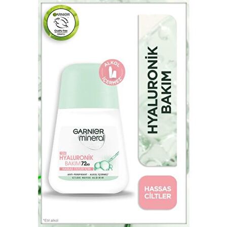 Garnier Mineral Hyalüronik Bakım Antiperspirant Ter Önleyici Leke Yapmayan Kadın Roll-On Deodorant 