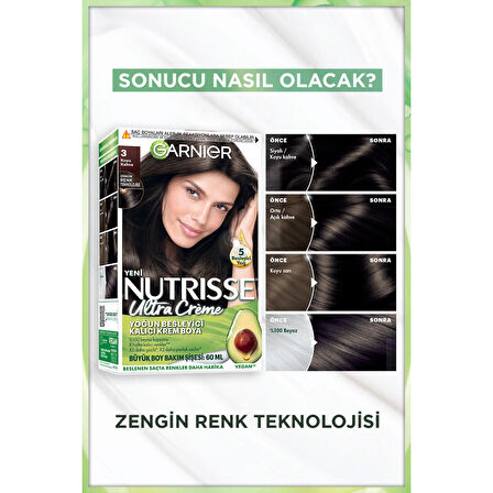 Garnier Nutrisse Yoğun Besleyici Kalıcı Krem Saç Boyası 3 Koyu Kahve